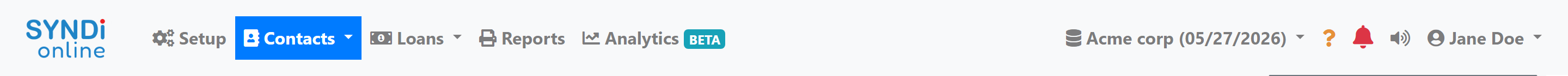 The SYNDi Online top navigation bar